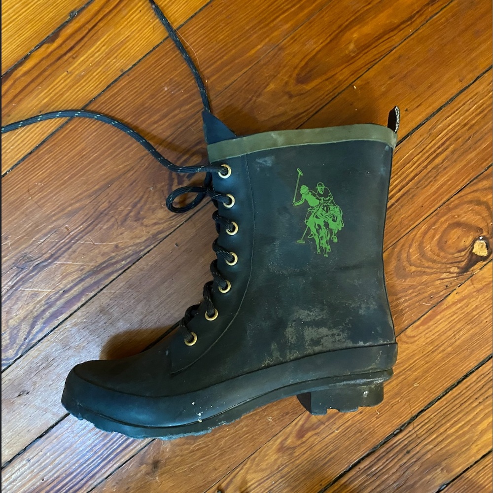 Green rain boots